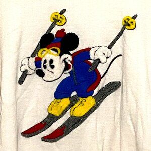 Vintage Comic Relief Disney Mickey Mouse Sweatshirt M White Skiing Embroidered